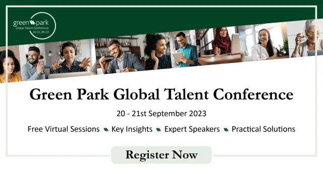 Image of lots of people online, with words 'Green Park Global Talent Conference' and the dates of the session